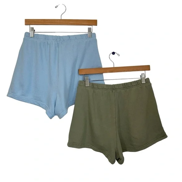 Aerie Womens Sweat Shorts Set Of 2 Sz Medium Blue Green Pull On Pockets Lounge - Picture 2 of 9